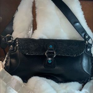 Western Hand Carved Black Flower Embossed Purse